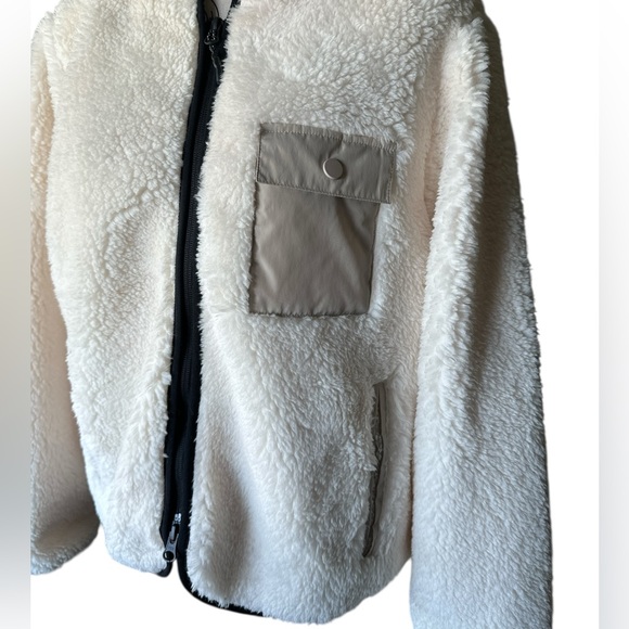 NWT STOIC Off White Full Zip Sherpa Fuzzy Soft Bomber Jacket - Size Large - Picture 6 of 15
